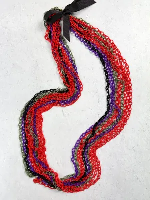 10 Strand Fabric Chain Necklace, Multi