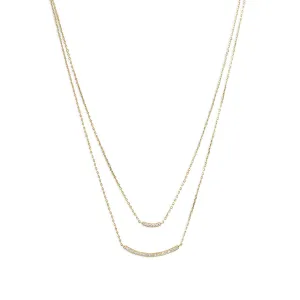 14 Karat Gold Plated Double Strand Curved CZ Bar Necklace