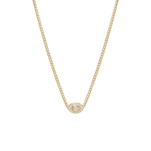 14k Extra Small Curb Chain Marquise Diamond Halo Necklace