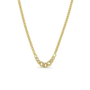 14k Pavé Diamond Graduated Curb Chain Necklace