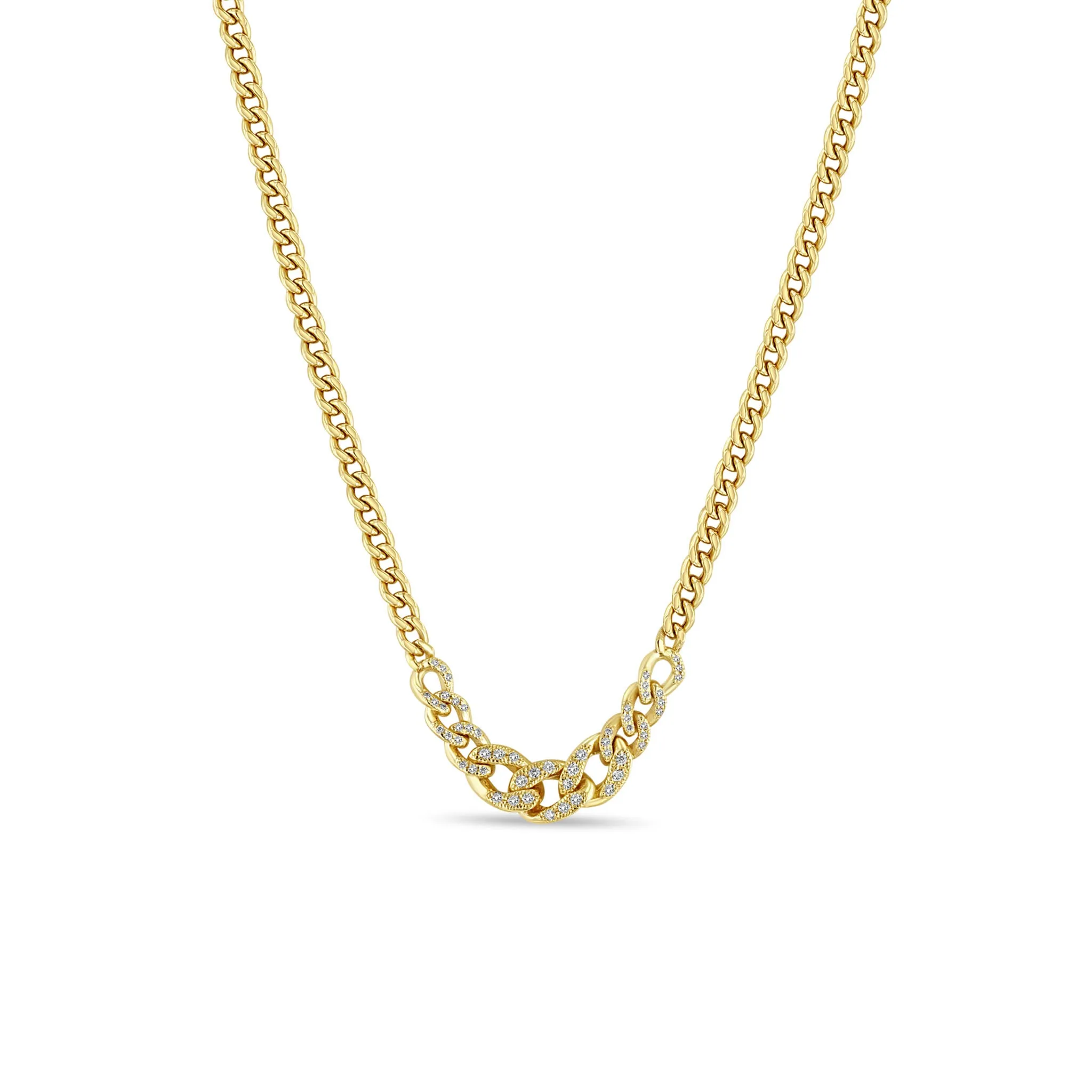 14k Pavé Diamond Graduated Curb Chain Necklace