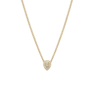 14k Pear Diamond Halo XS Curb Chain Necklace