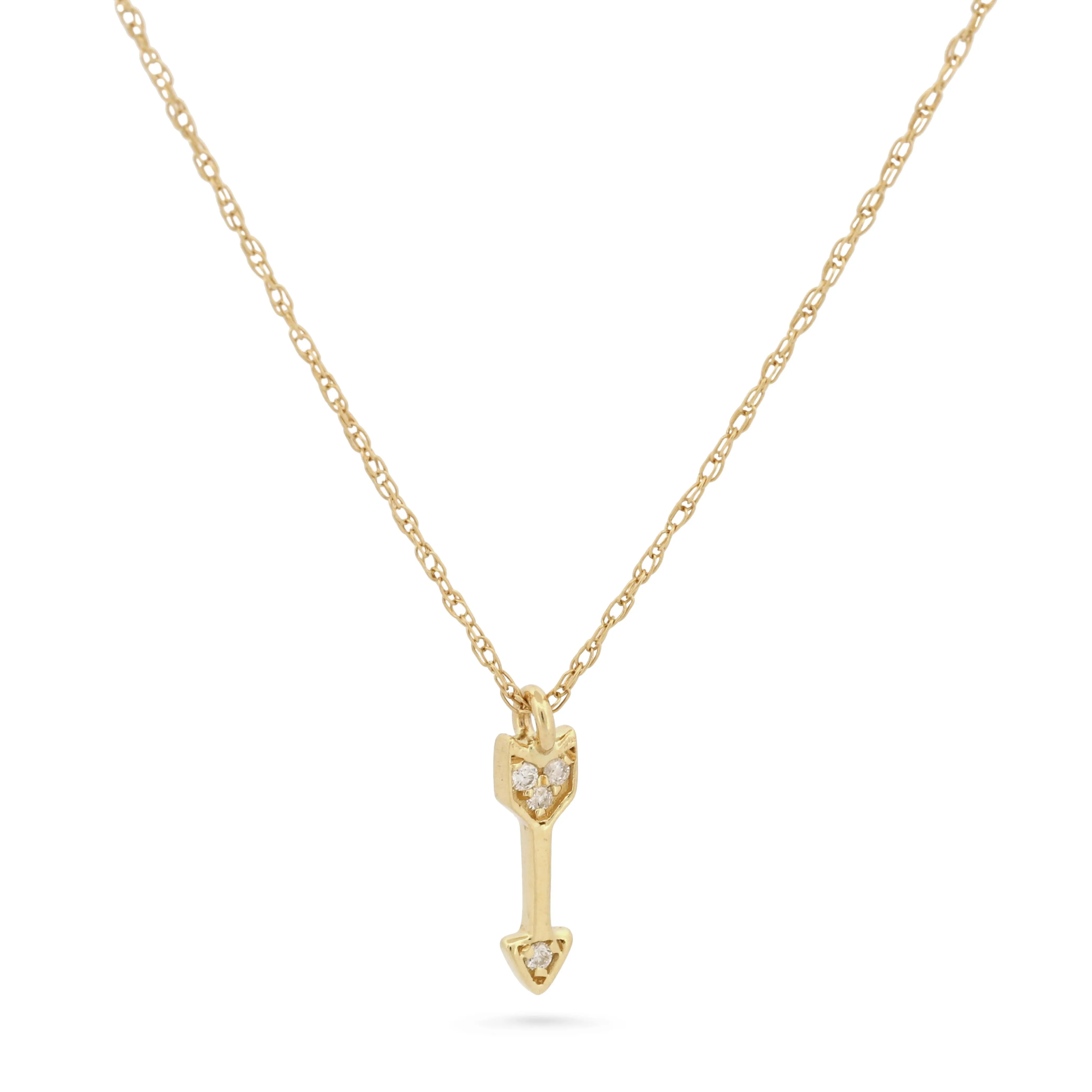 14k Yellow Gold Mini Arrow Diamond Pendant Necklace New