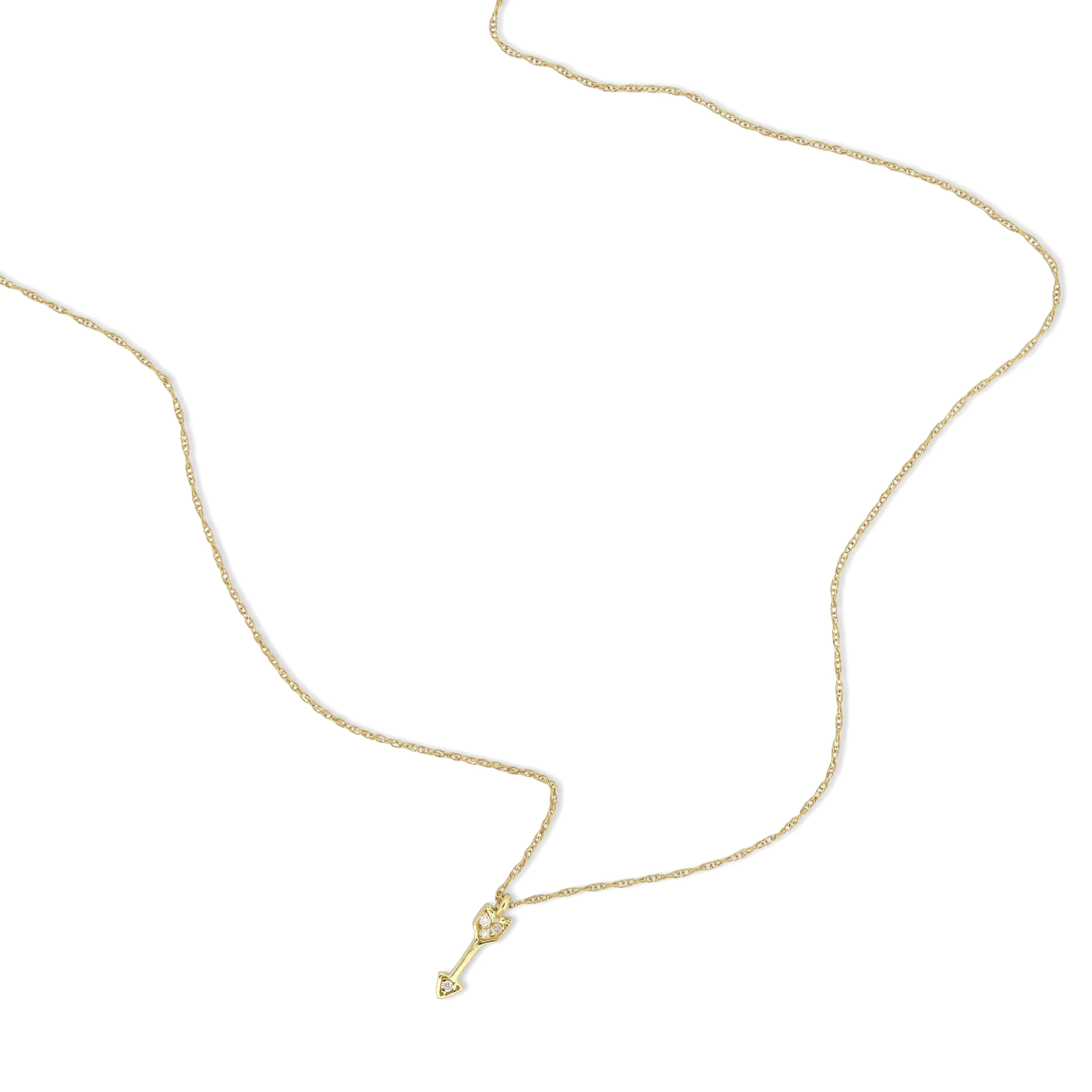 14k Yellow Gold Mini Arrow Diamond Pendant Necklace New