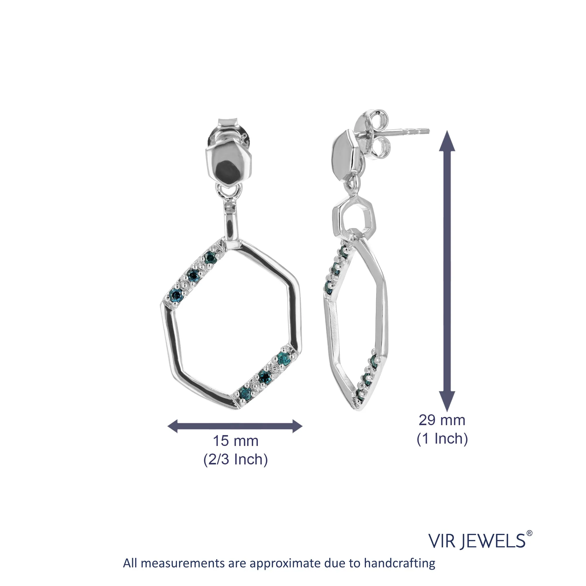 1/5 cttw Blue Diamond Hexagon Dangle Earrings in Sterling Silver