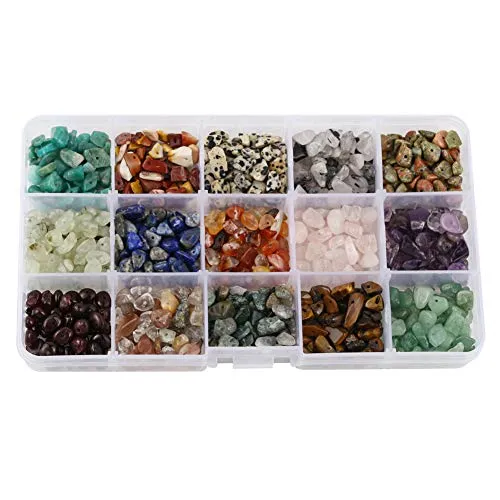 15 Different Type Gemstone Chip Bead Crystal Quartz Stone Irregular Shaped Loose Beads Crushed Chunked Crystal Pieces for DIY Bracelet Necklace Making