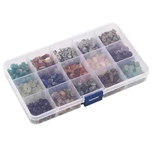 15 Different Type Gemstone Chip Bead Crystal Quartz Stone Irregular Shaped Loose Beads Crushed Chunked Crystal Pieces for DIY Bracelet Necklace Making