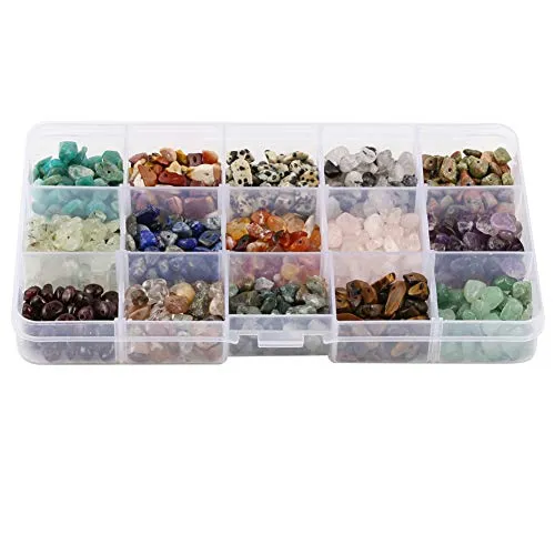 15 Different Type Gemstone Chip Bead Crystal Quartz Stone Irregular Shaped Loose Beads Crushed Chunked Crystal Pieces for DIY Bracelet Necklace Making