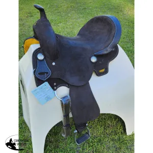 15" Double T  Chocolate Rough Out Leather Barrel Saddle