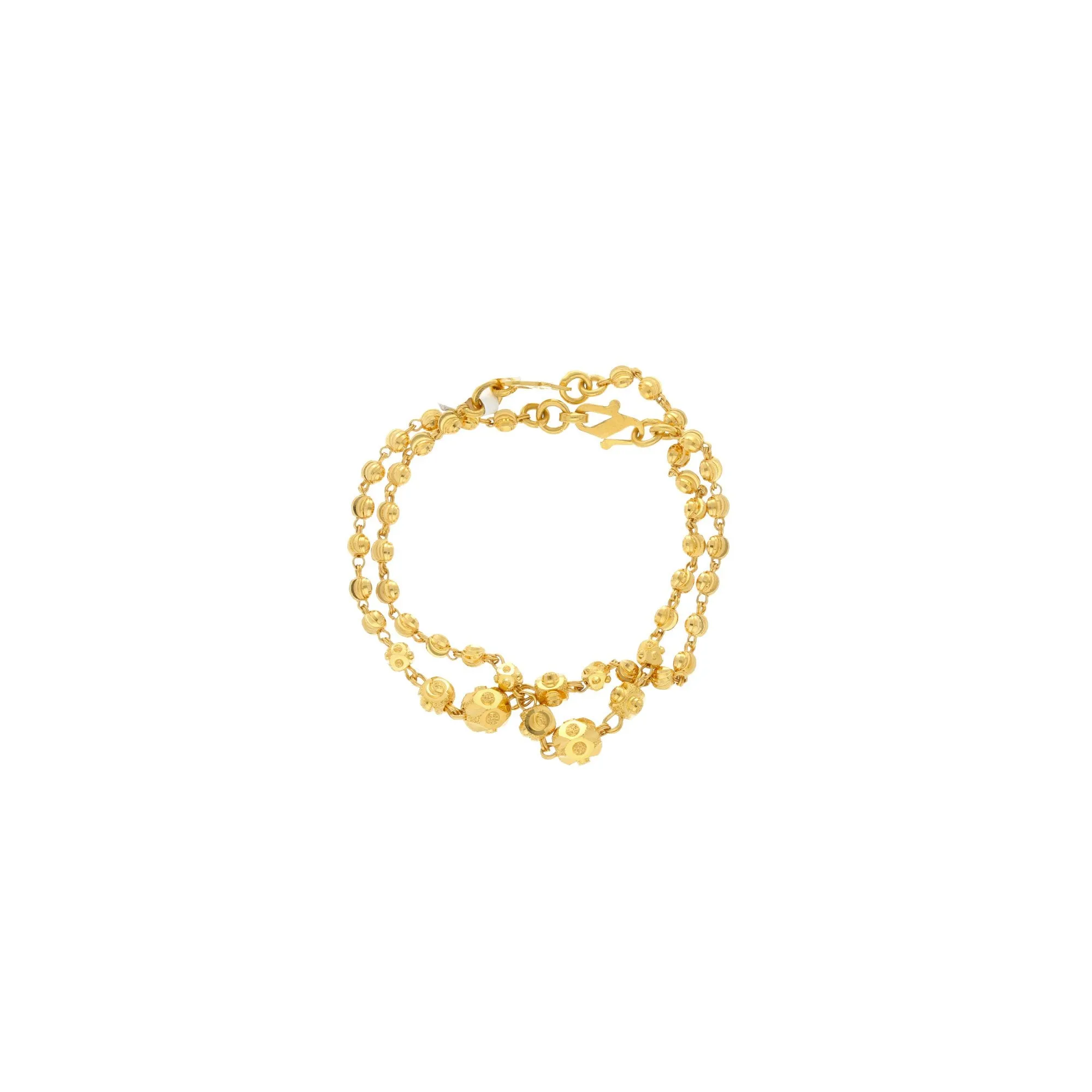 22K Yellow Gold Set of 2 Beaded Baby Bracelets W/ Varied Gold Ball Design, 6.9 grams
