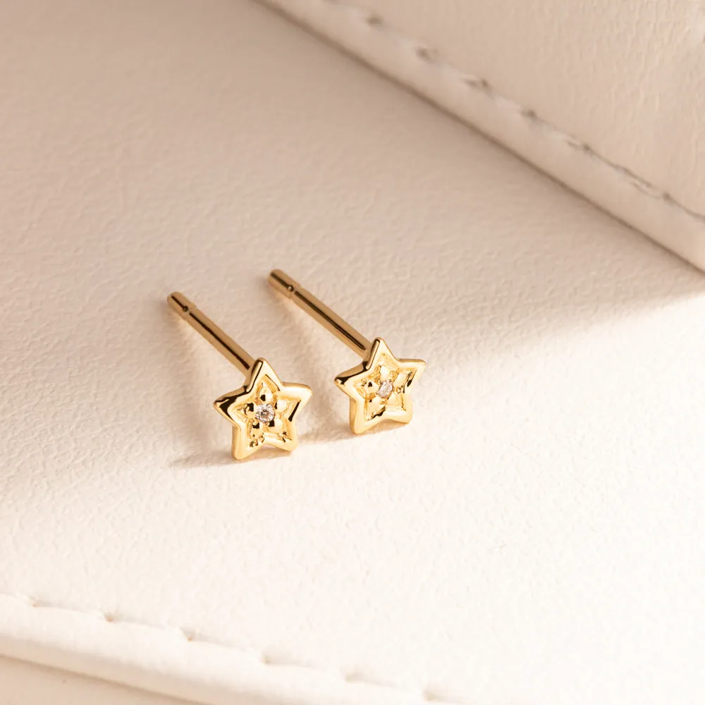 9ct Yellow Gold Mini Diamond Star Studs