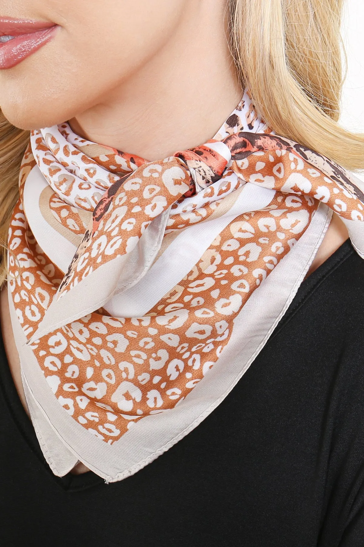 Beige Leopard Silky Scarf
