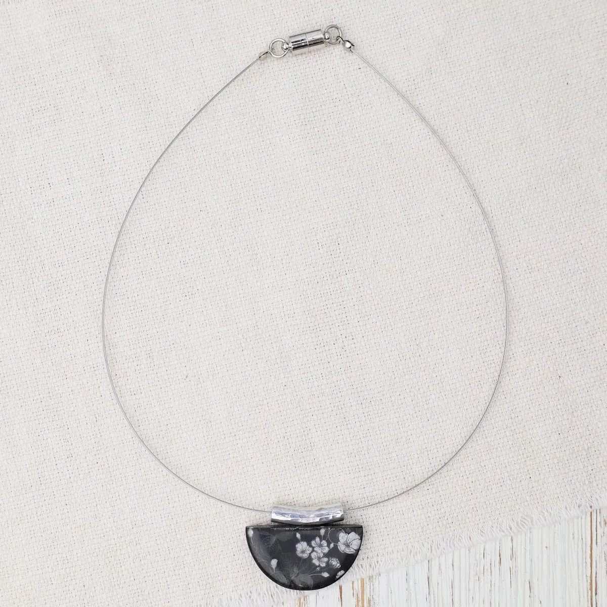 Black & White Kimono Half Moon Pendant