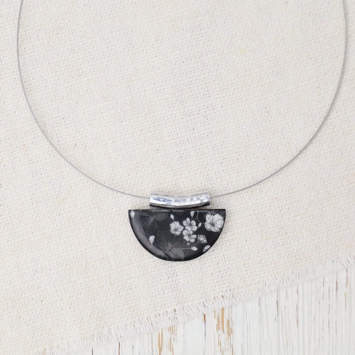 Black & White Kimono Half Moon Pendant