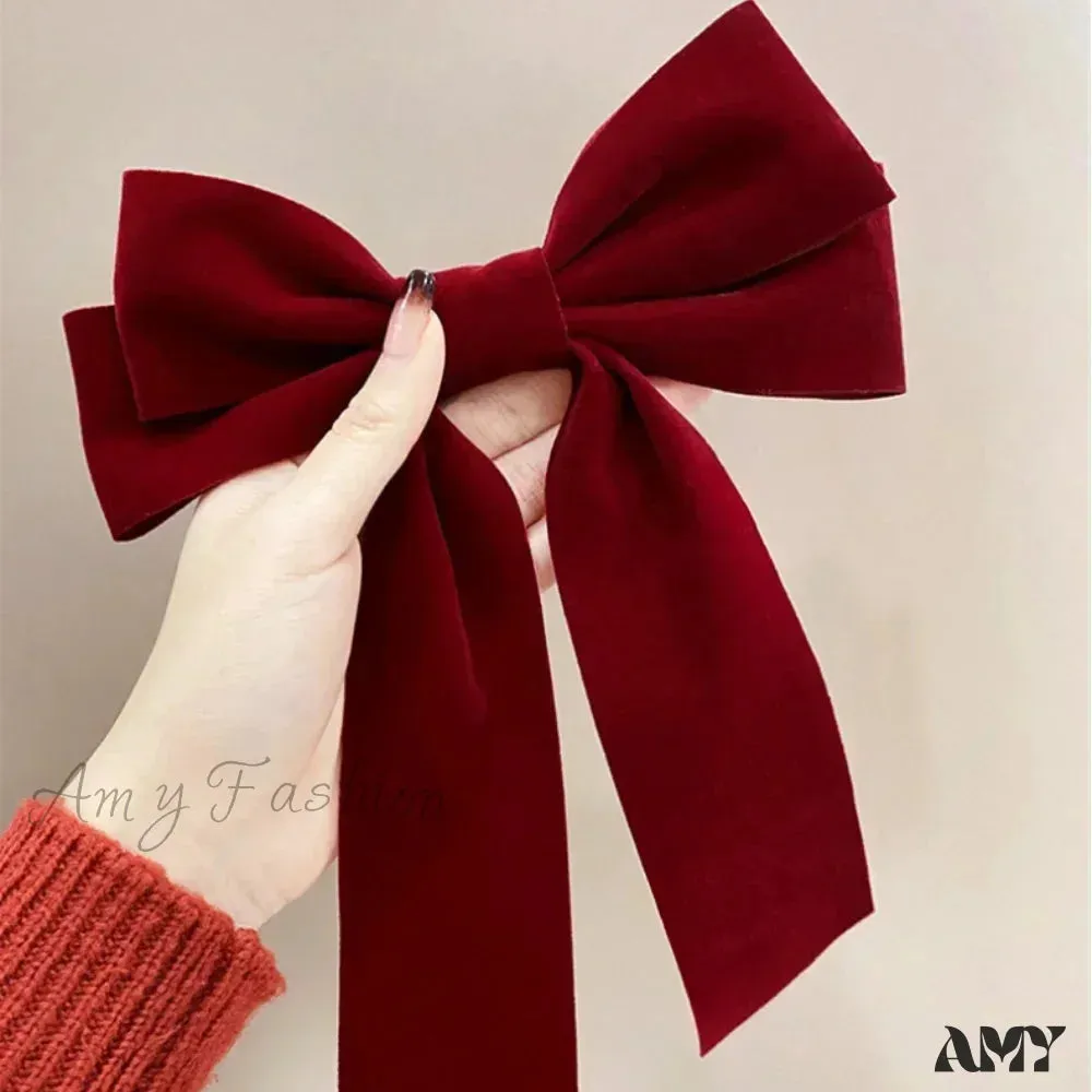 Black Red Velvet Long Ribbon Wedding Fashion Christmas Hair Accessory
