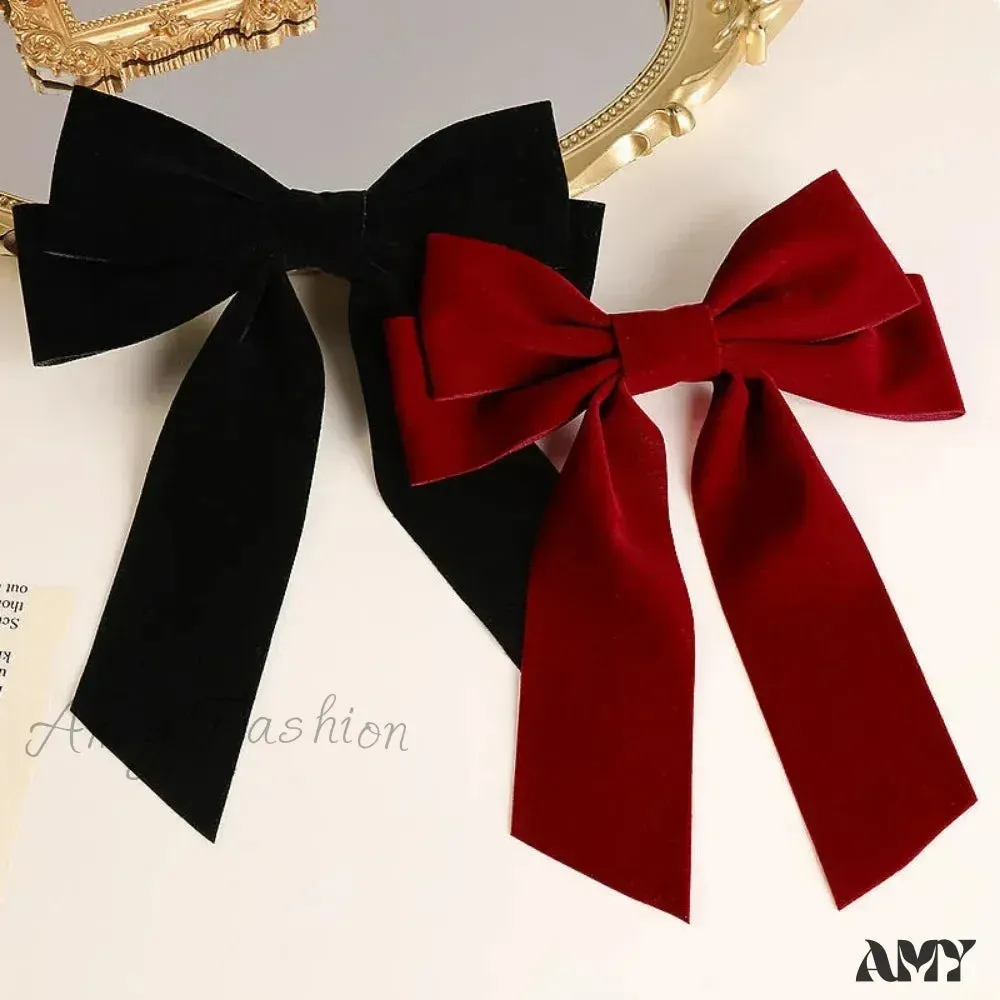 Black Red Velvet Long Ribbon Wedding Fashion Christmas Hair Accessory