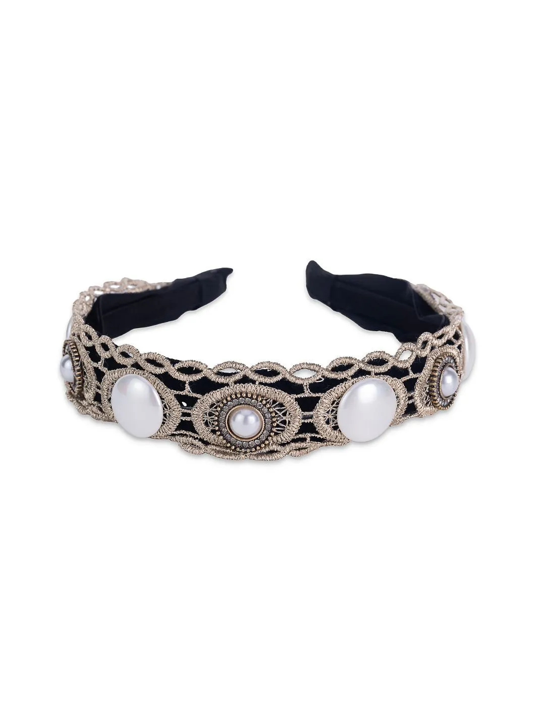 Blue Luxe Pearl & Stones Velvet Headband