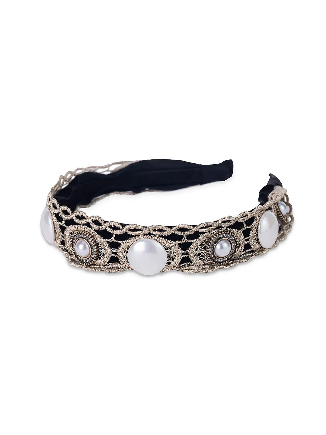 Blue Luxe Pearl & Stones Velvet Headband