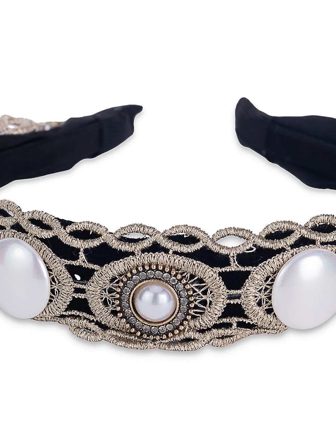 Blue Luxe Pearl & Stones Velvet Headband