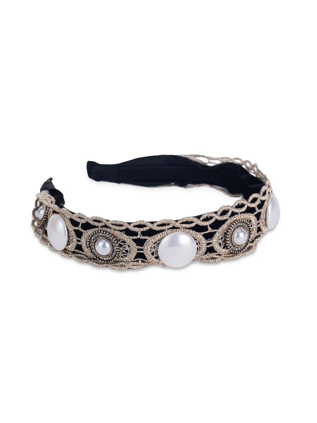 Blue Luxe Pearl & Stones Velvet Headband