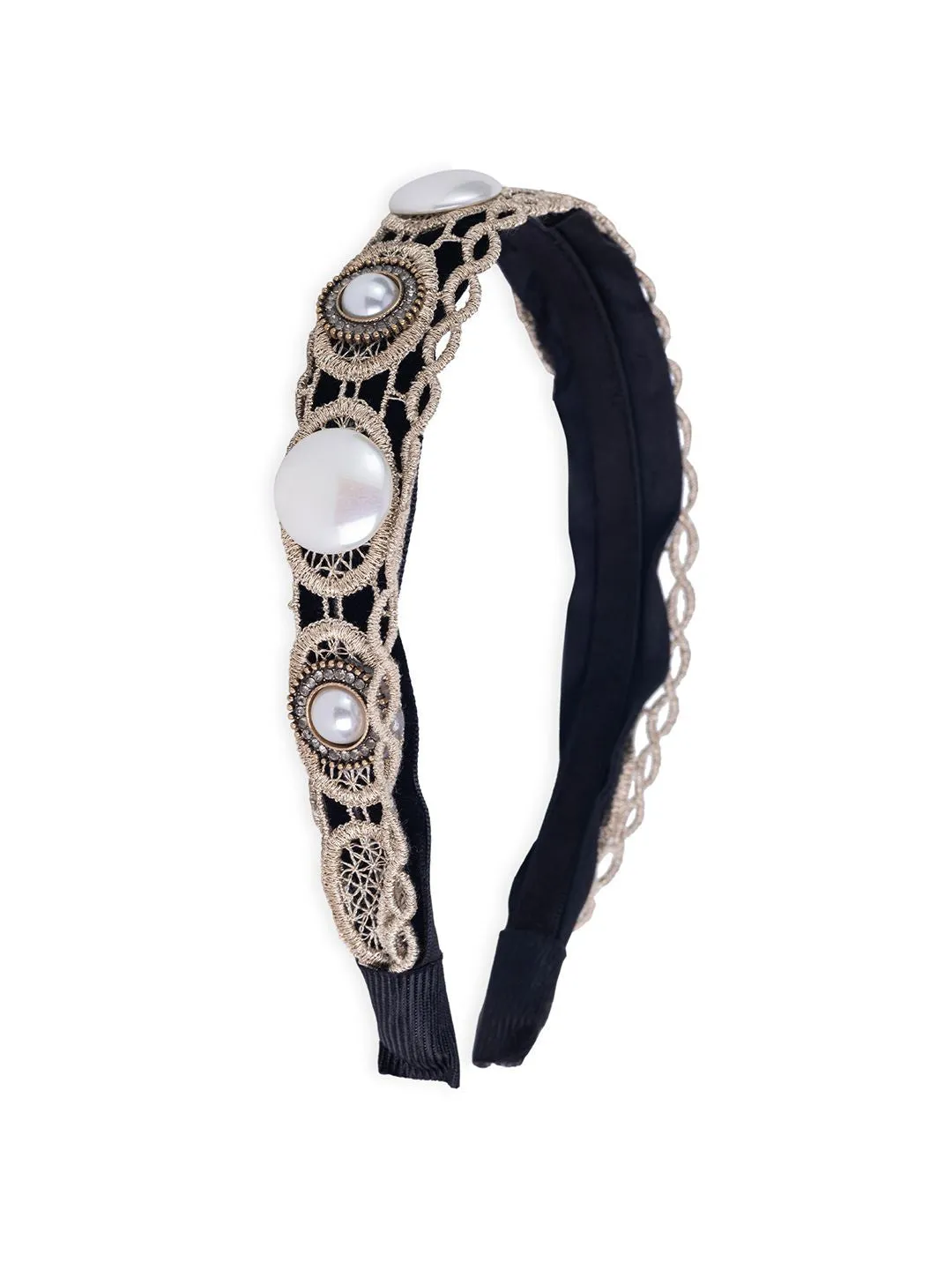 Blue Luxe Pearl & Stones Velvet Headband