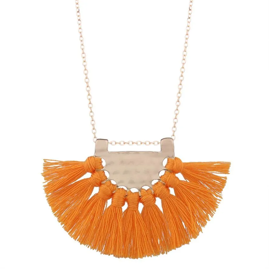 Bohemian Style Fringe Dangle Necklace