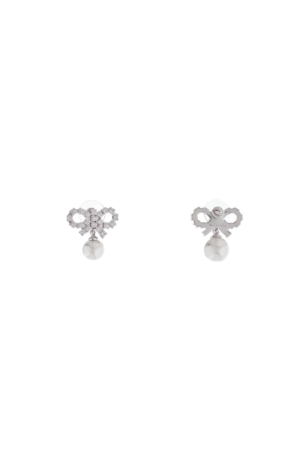 Bow Earrings With Pearl And Rhinestones Silver