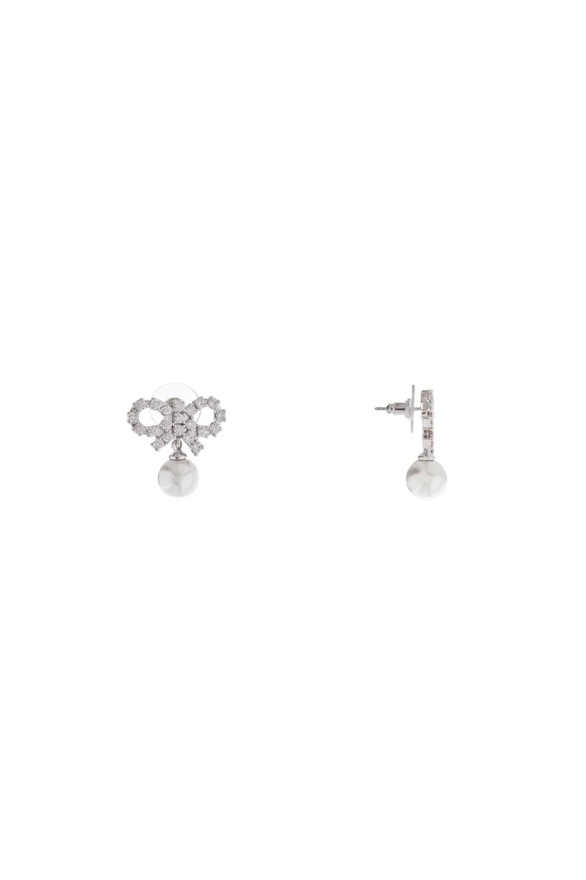 Bow Earrings With Pearl And Rhinestones Silver