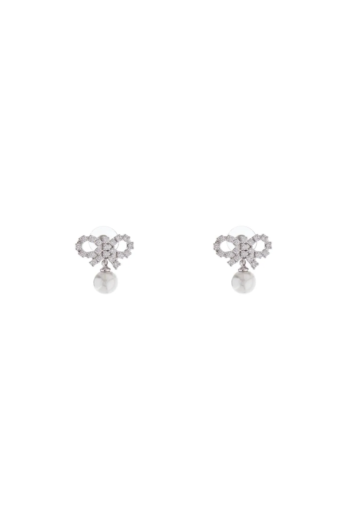 Bow Earrings With Pearl And Rhinestones Silver