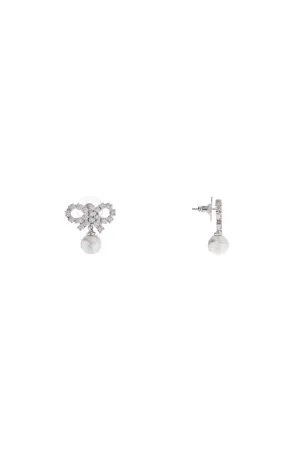 Bow Earrings With Pearl And Rhinestones Silver