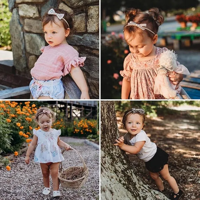 Bow Headband: Baby Girl Headbands and Bows - Newborn & Infant Nylon Hairbands (10 Styles, Honey)