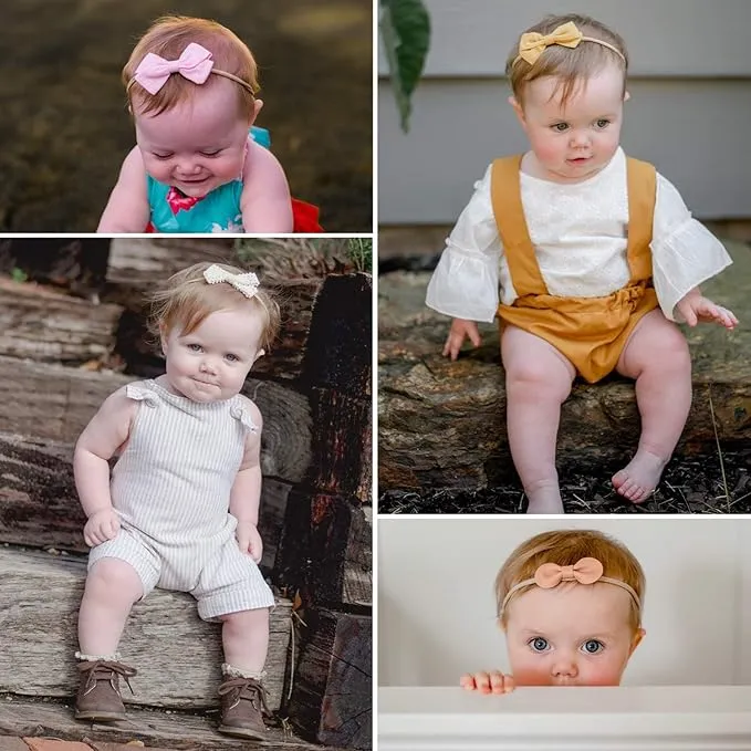Bow Headband: Baby Girl Headbands and Bows - Newborn & Infant Nylon Hairbands (10 Styles, Honey)