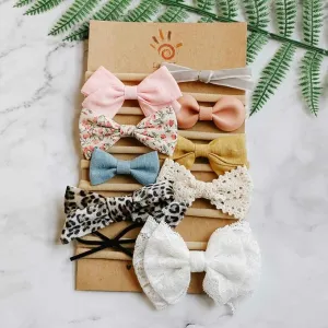Bow Headband: Baby Girl Headbands and Bows - Newborn & Infant Nylon Hairbands (10 Styles, Honey)