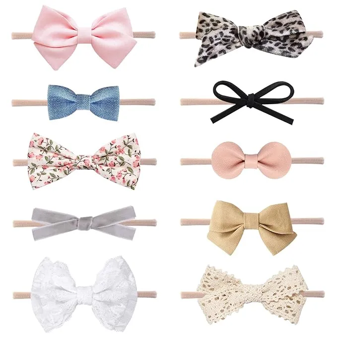 Bow Headband: Baby Girl Headbands and Bows - Newborn & Infant Nylon Hairbands (10 Styles, Honey)