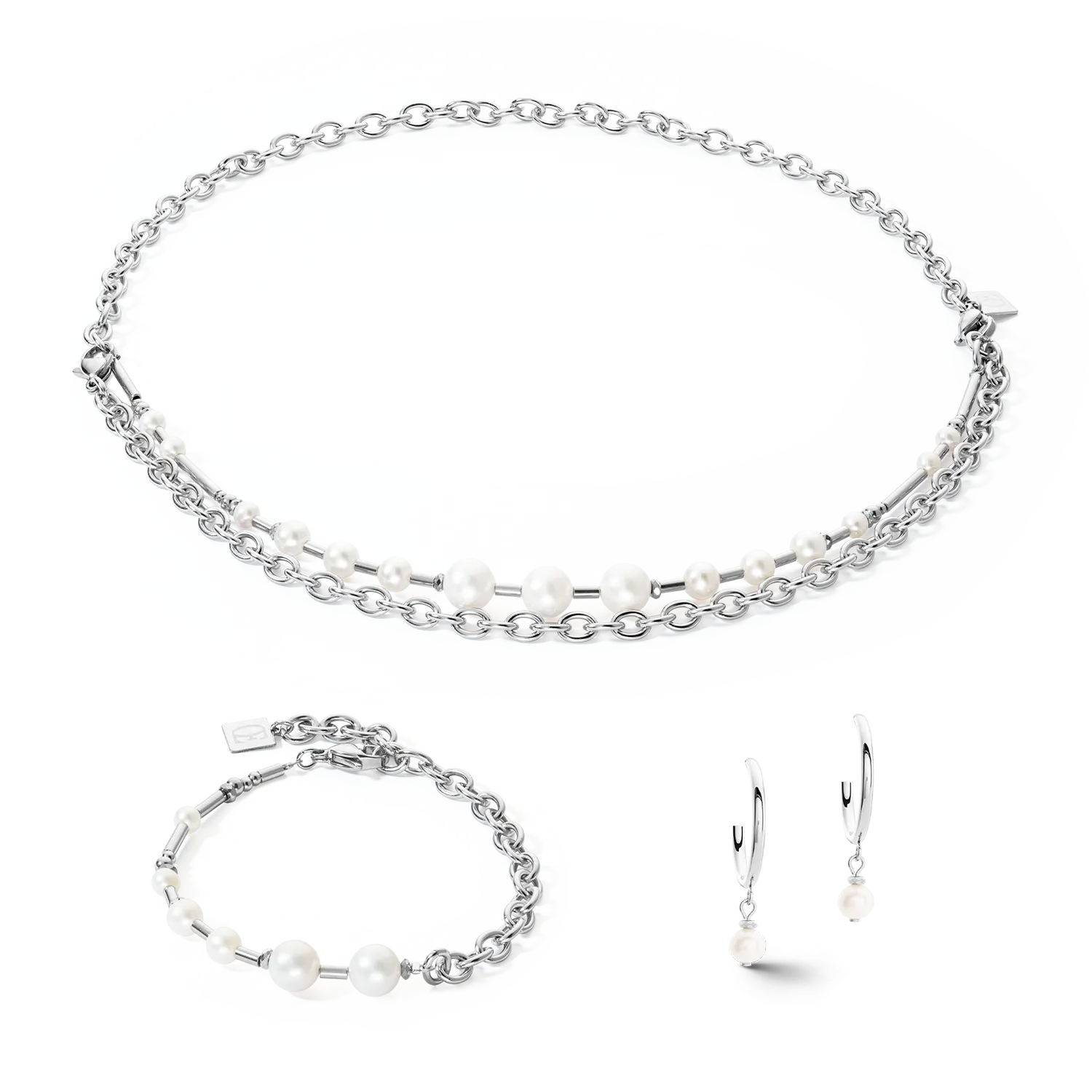 Bracelet Freshwater Pearls & chain Multiwear silver