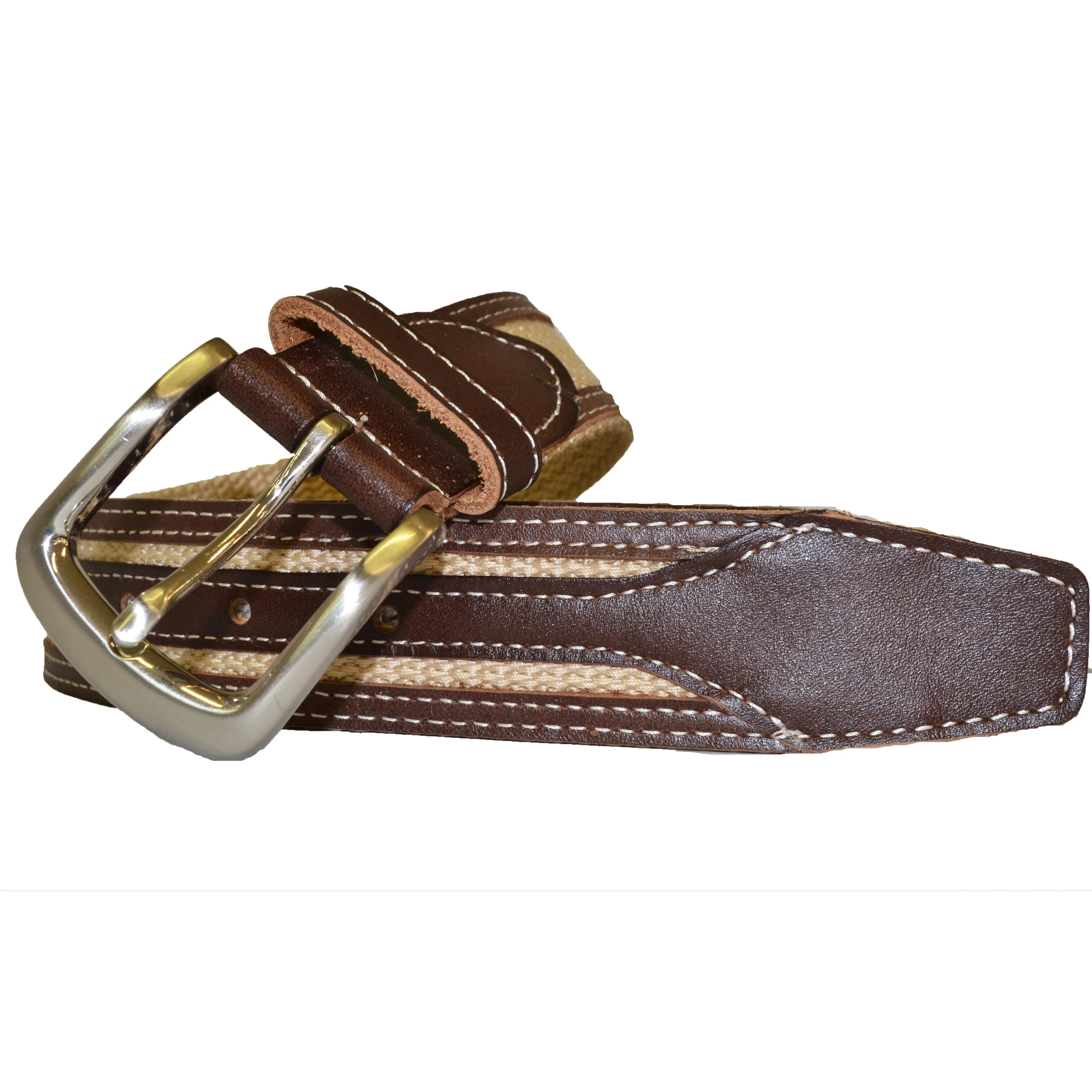 BYRON - Cotton Canvas Men's Tan Leather Belt