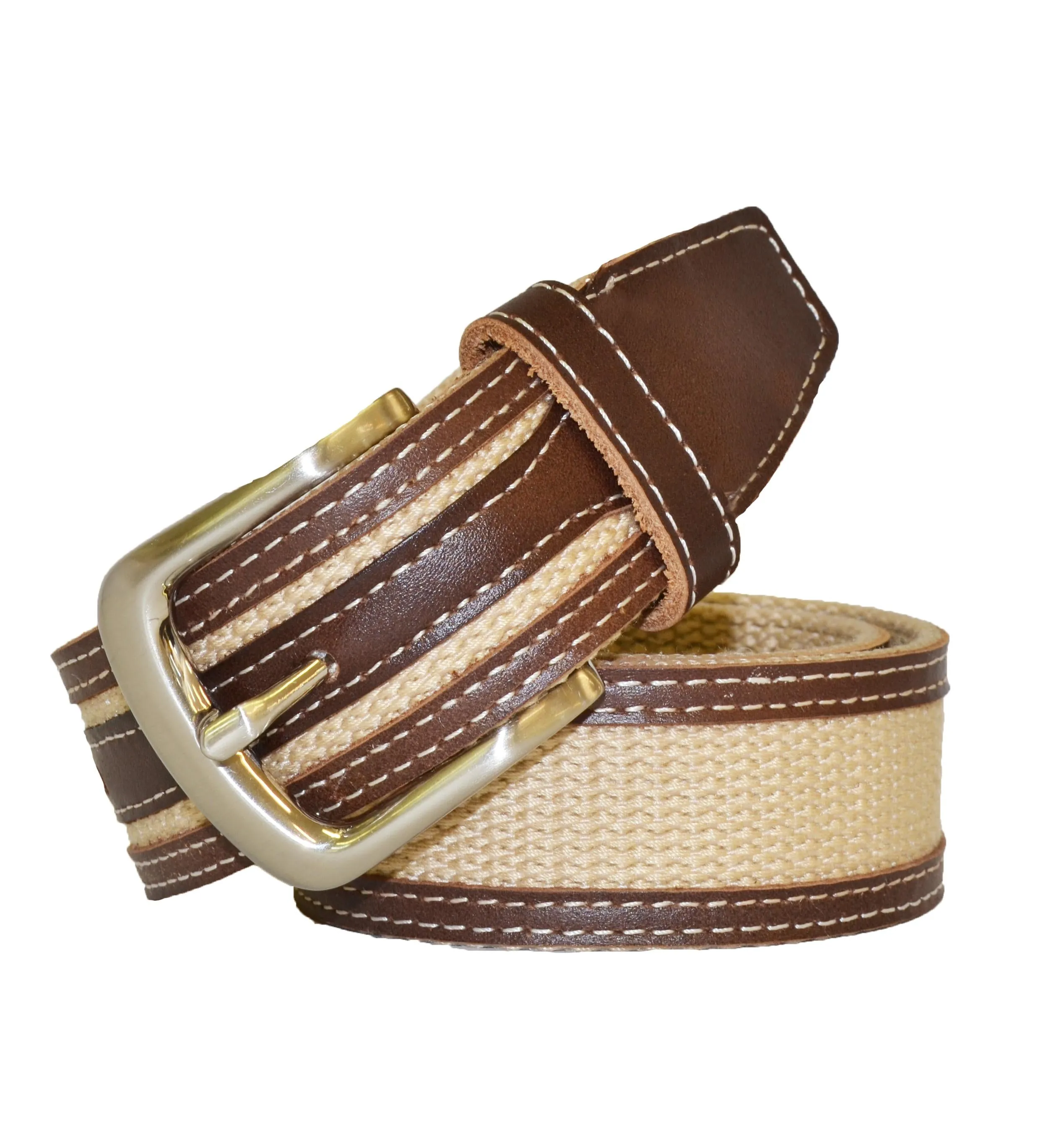 BYRON - Cotton Canvas Men's Tan Leather Belt