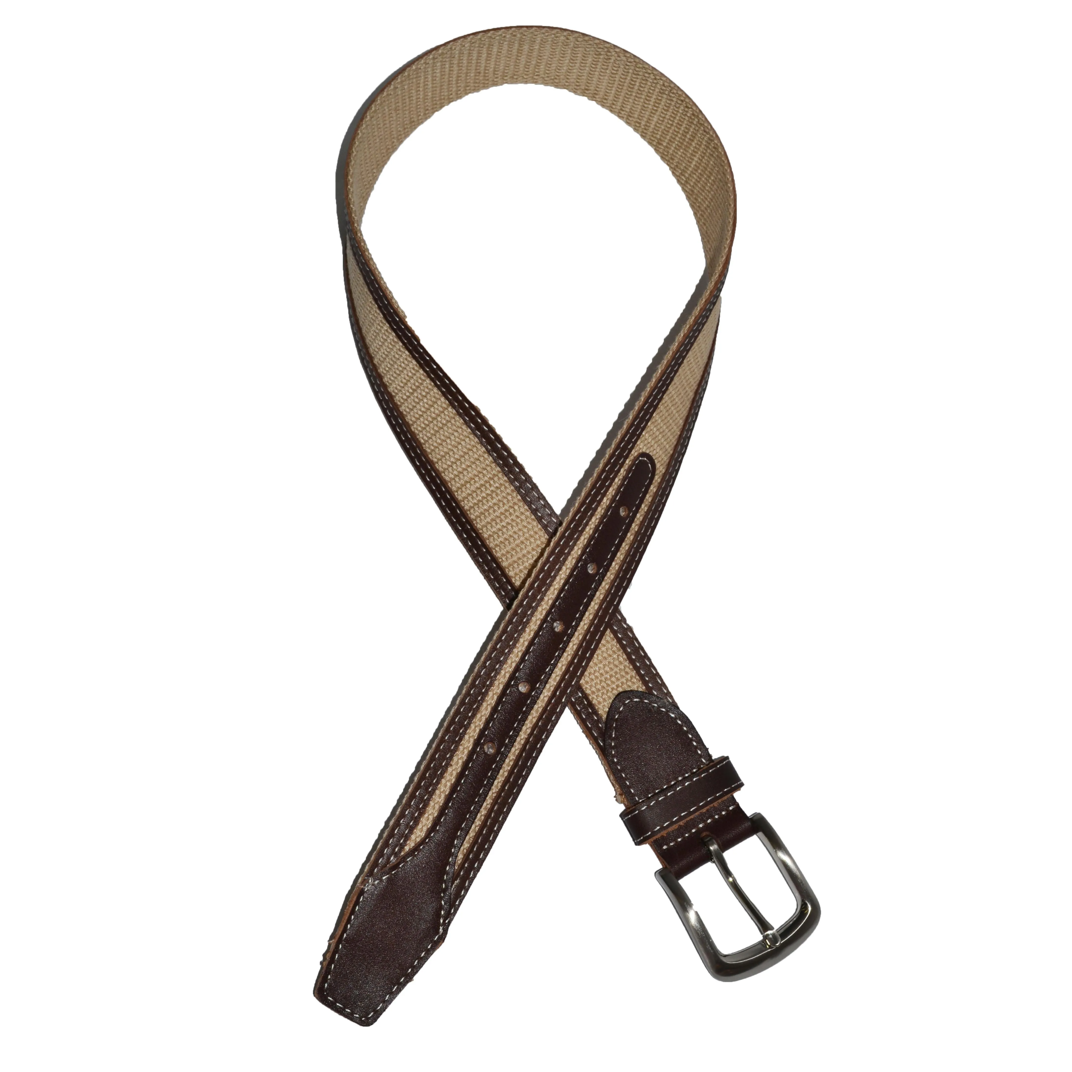 BYRON - Cotton Canvas Men's Tan Leather Belt