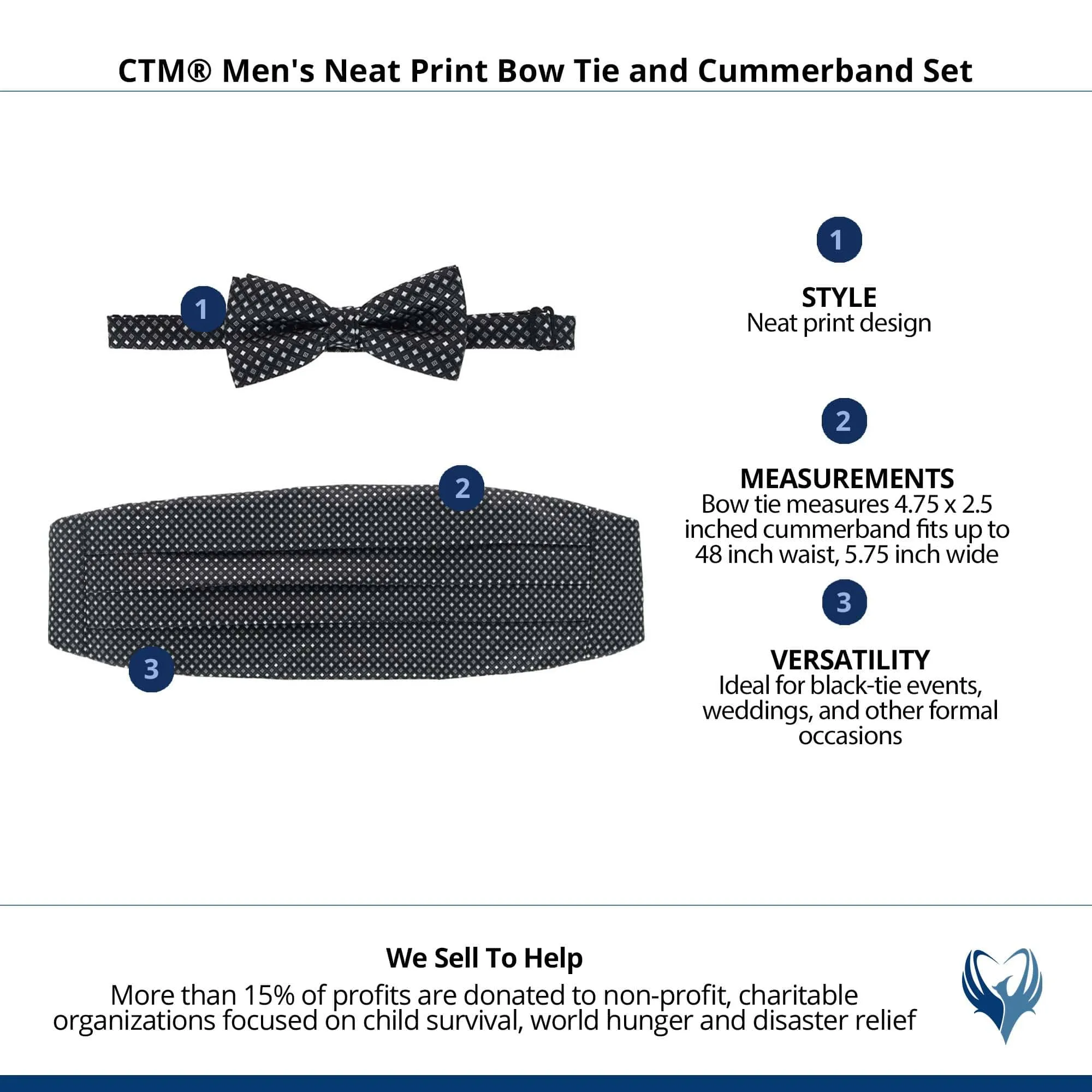 CTM® Men's Neat Print Bow Tie and Cummerband Set