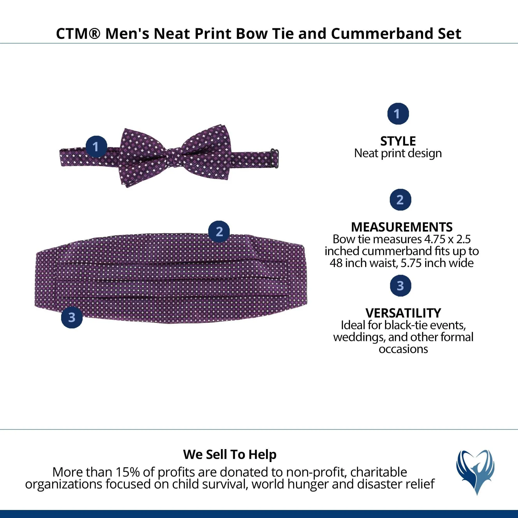 CTM® Men's Neat Print Bow Tie and Cummerband Set