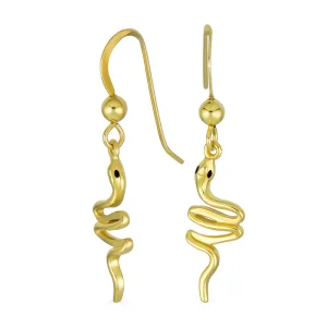 Dainty Egyptian Serpent Dangle Earrings 14K Gold Plated Sterling Silver
