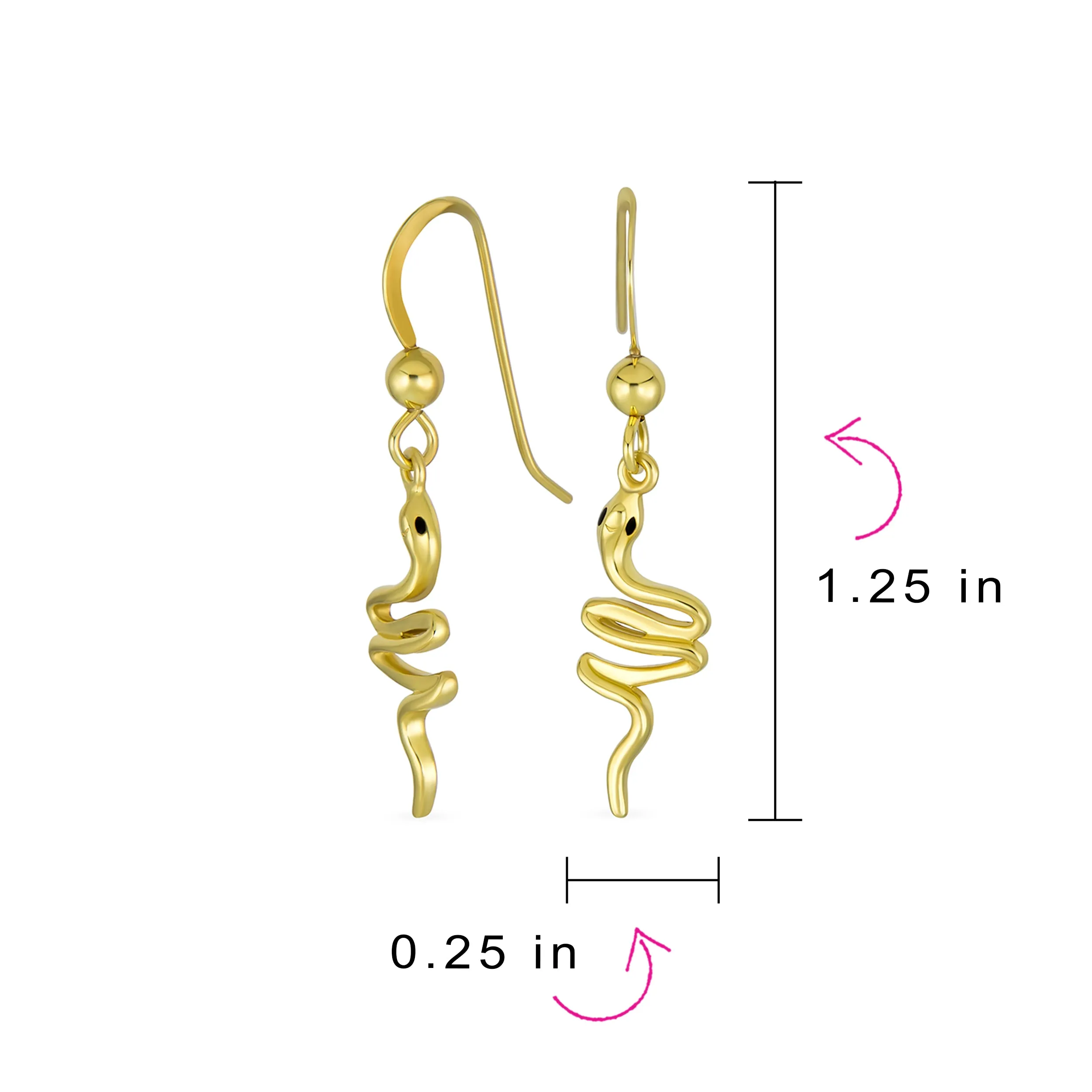 Dainty Egyptian Serpent Dangle Earrings 14K Gold Plated Sterling Silver