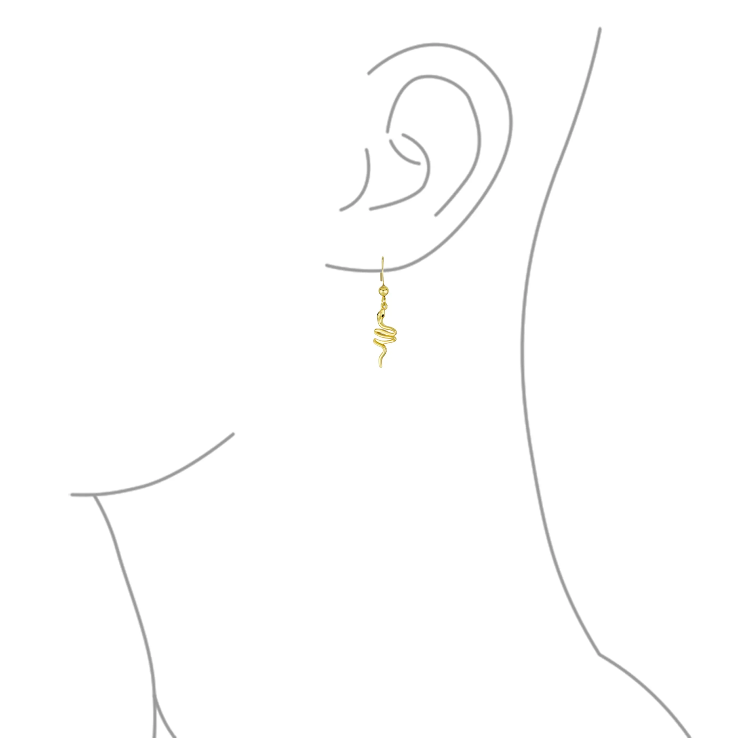 Dainty Egyptian Serpent Dangle Earrings 14K Gold Plated Sterling Silver