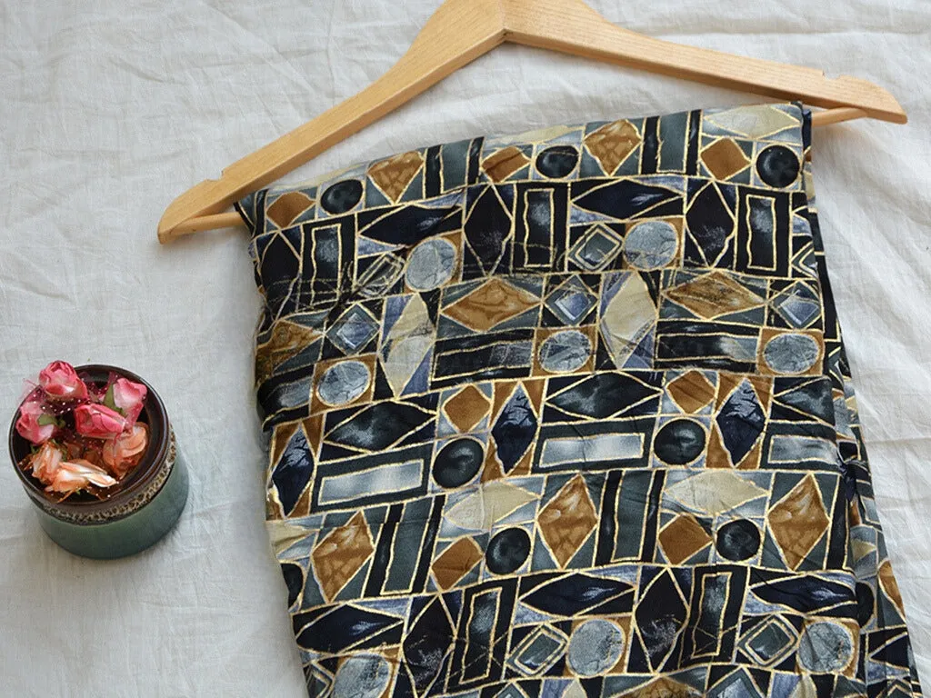 Dark Multicolor Geometric Digital Print Cotton Rayon Fabric