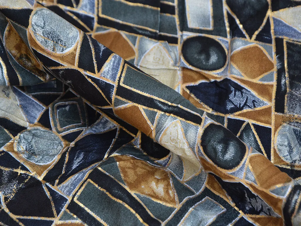Dark Multicolor Geometric Digital Print Cotton Rayon Fabric