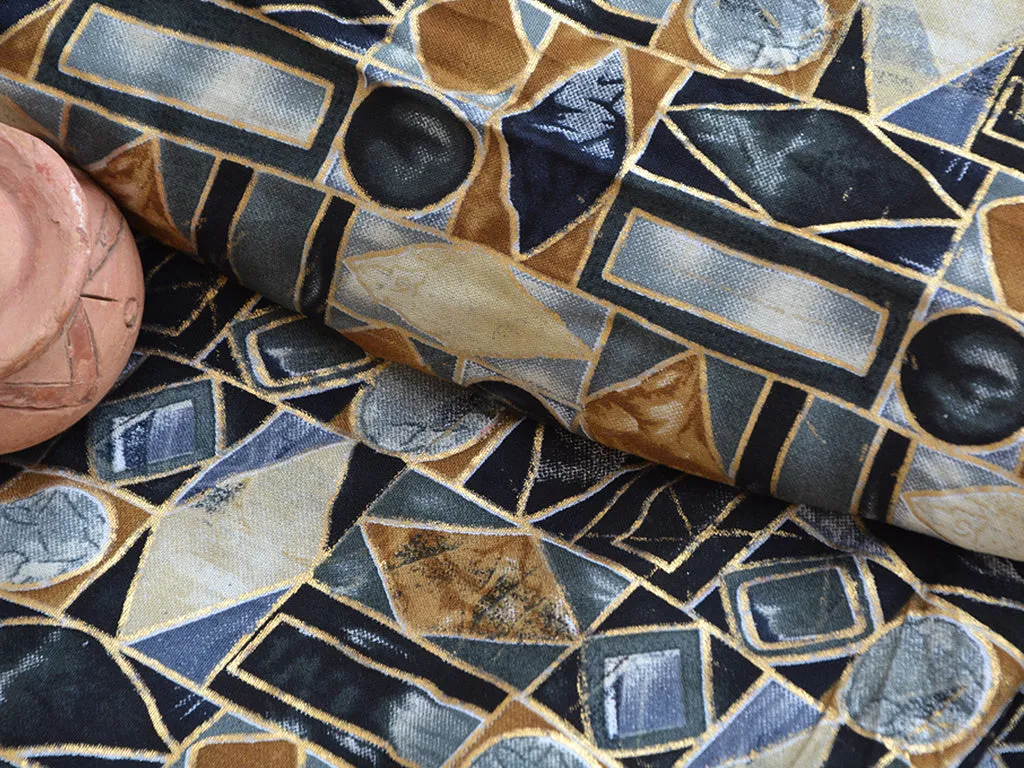 Dark Multicolor Geometric Digital Print Cotton Rayon Fabric