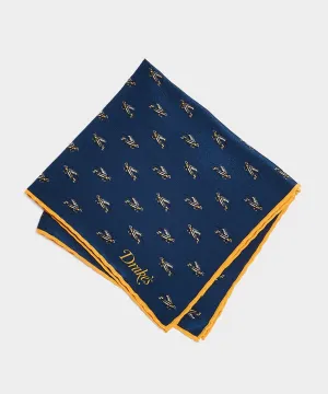 Drake's Biplane Printed Pocket Square in Navy/yellow