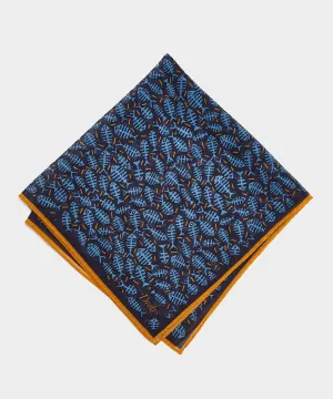Drake's Fish Bones Printed Pocket Square in Navy