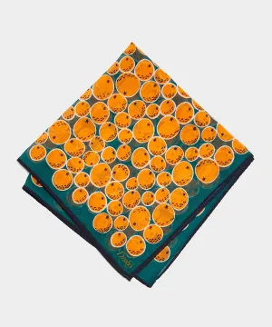 Drake's Oranges Printed Pocket Square in Teal