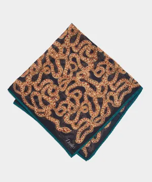 Drake's Snakes Printed Pocket Square in Brown